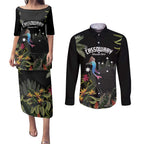 Personalised Australia Cassowary Couples Matching Puletasi and Long Sleeve Button Shirt Dinosaur Bird - Rainforest Vibes