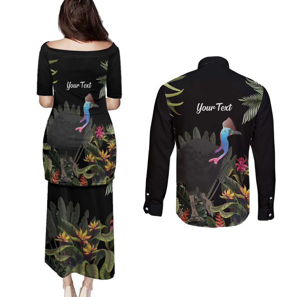 Personalised Australia Cassowary Couples Matching Puletasi and Long Sleeve Button Shirt Dinosaur Bird - Rainforest Vibes