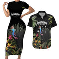 Personalised Australia Cassowary Couples Matching Short Sleeve Bodycon Dress and Hawaiian Shirt Dinosaur Bird - Rainforest Vibes