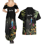 Personalised Australia Cassowary Couples Matching Summer Maxi Dress and Hawaiian Shirt Dinosaur Bird - Rainforest Vibes