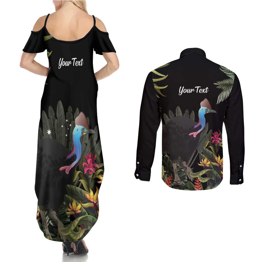 Personalised Australia Cassowary Couples Matching Summer Maxi Dress and Long Sleeve Button Shirt Dinosaur Bird - Rainforest Vibes