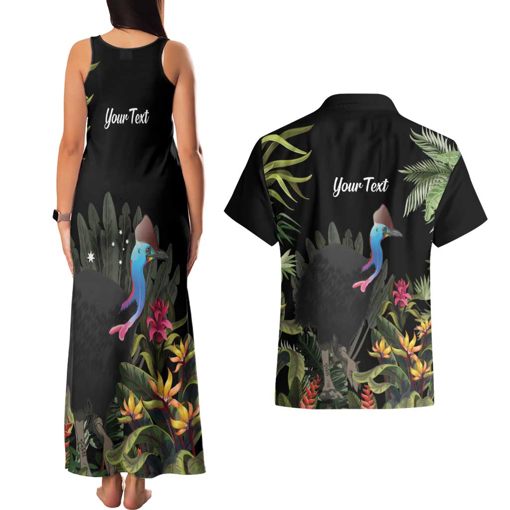 Personalised Australia Cassowary Couples Matching Tank Maxi Dress and Hawaiian Shirt Dinosaur Bird - Rainforest Vibes