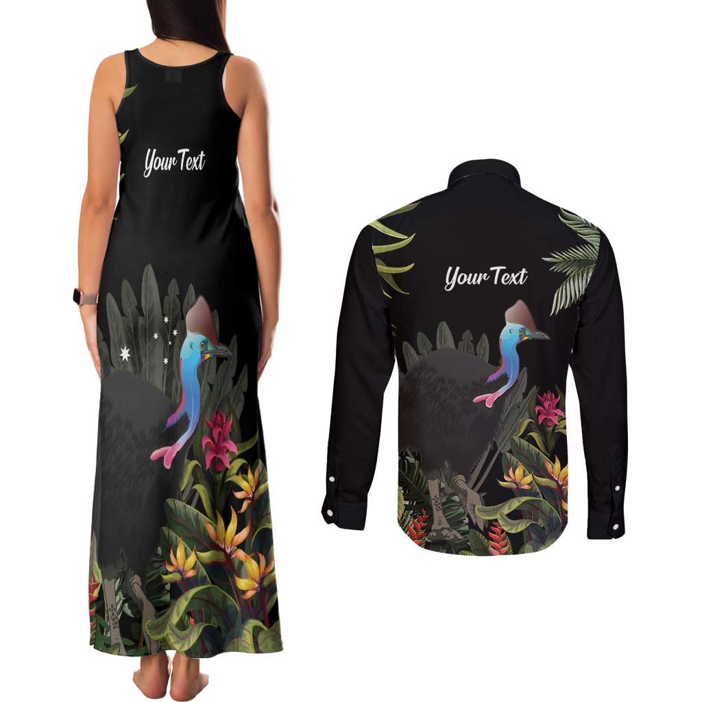 Personalised Australia Cassowary Couples Matching Tank Maxi Dress and Long Sleeve Button Shirt Dinosaur Bird - Rainforest Vibes