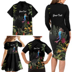Personalised Australia Cassowary Family Matching Long Sleeve Bodycon Dress and Hawaiian Shirt Dinosaur Bird - Rainforest Vibes