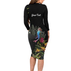 Personalised Australia Cassowary Family Matching Long Sleeve Bodycon Dress and Hawaiian Shirt Dinosaur Bird - Rainforest Vibes