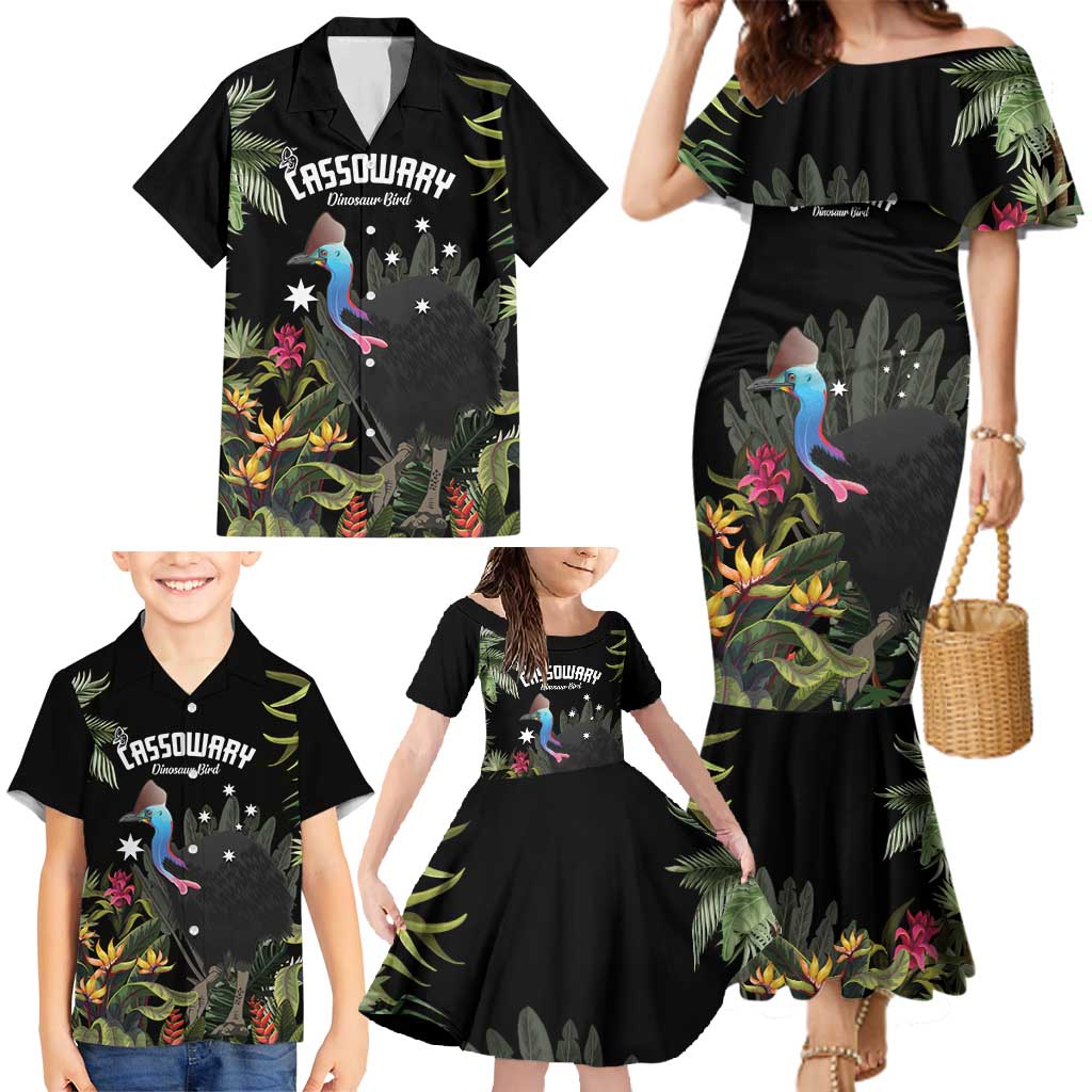 Personalised Australia Cassowary Family Matching Mermaid Dress and Hawaiian Shirt Dinosaur Bird - Rainforest Vibes