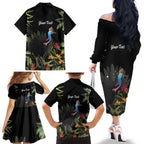 Personalised Australia Cassowary Family Matching Off The Shoulder Long Sleeve Dress and Hawaiian Shirt Dinosaur Bird - Rainforest Vibes