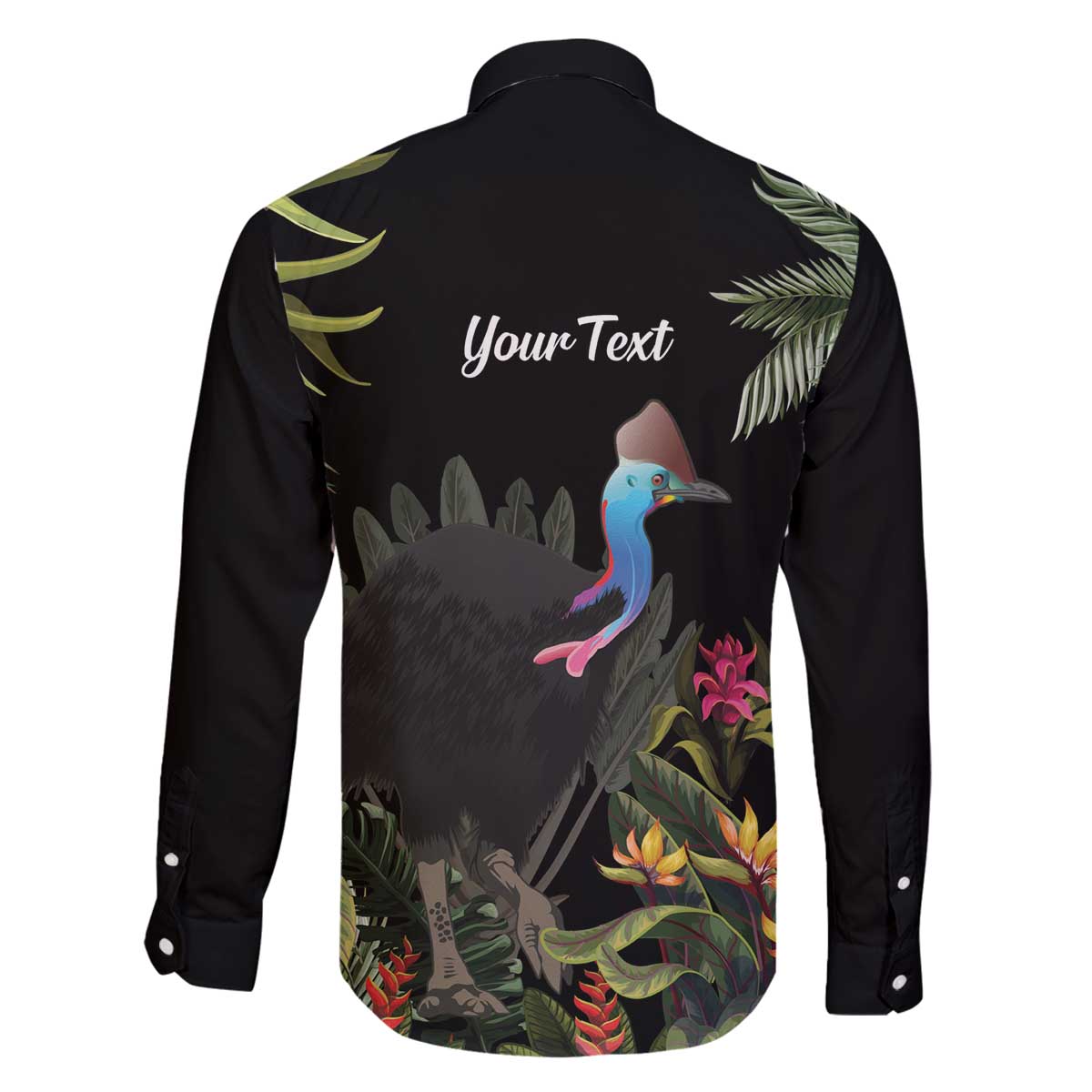 Personalised Australia Cassowary Family Matching Off The Shoulder Long Sleeve Dress and Hawaiian Shirt Dinosaur Bird - Rainforest Vibes