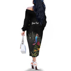 Personalised Australia Cassowary Family Matching Off The Shoulder Long Sleeve Dress and Hawaiian Shirt Dinosaur Bird - Rainforest Vibes