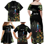 Personalised Australia Cassowary Family Matching Off Shoulder Maxi Dress and Hawaiian Shirt Dinosaur Bird - Rainforest Vibes