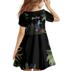 Personalised Australia Cassowary Family Matching Off Shoulder Short Dress and Hawaiian Shirt Dinosaur Bird - Rainforest Vibes