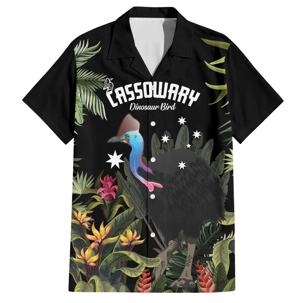 Personalised Australia Cassowary Family Matching Off Shoulder Short Dress and Hawaiian Shirt Dinosaur Bird - Rainforest Vibes