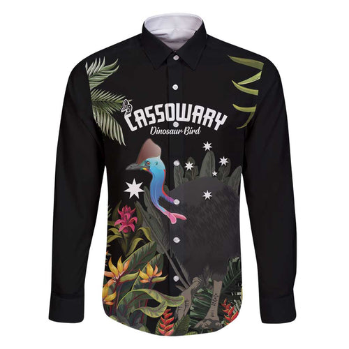 Personalised Australia Cassowary Family Matching Off Shoulder Short Dress and Hawaiian Shirt Dinosaur Bird - Rainforest Vibes