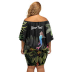 Personalised Australia Cassowary Family Matching Off Shoulder Short Dress and Hawaiian Shirt Dinosaur Bird - Rainforest Vibes