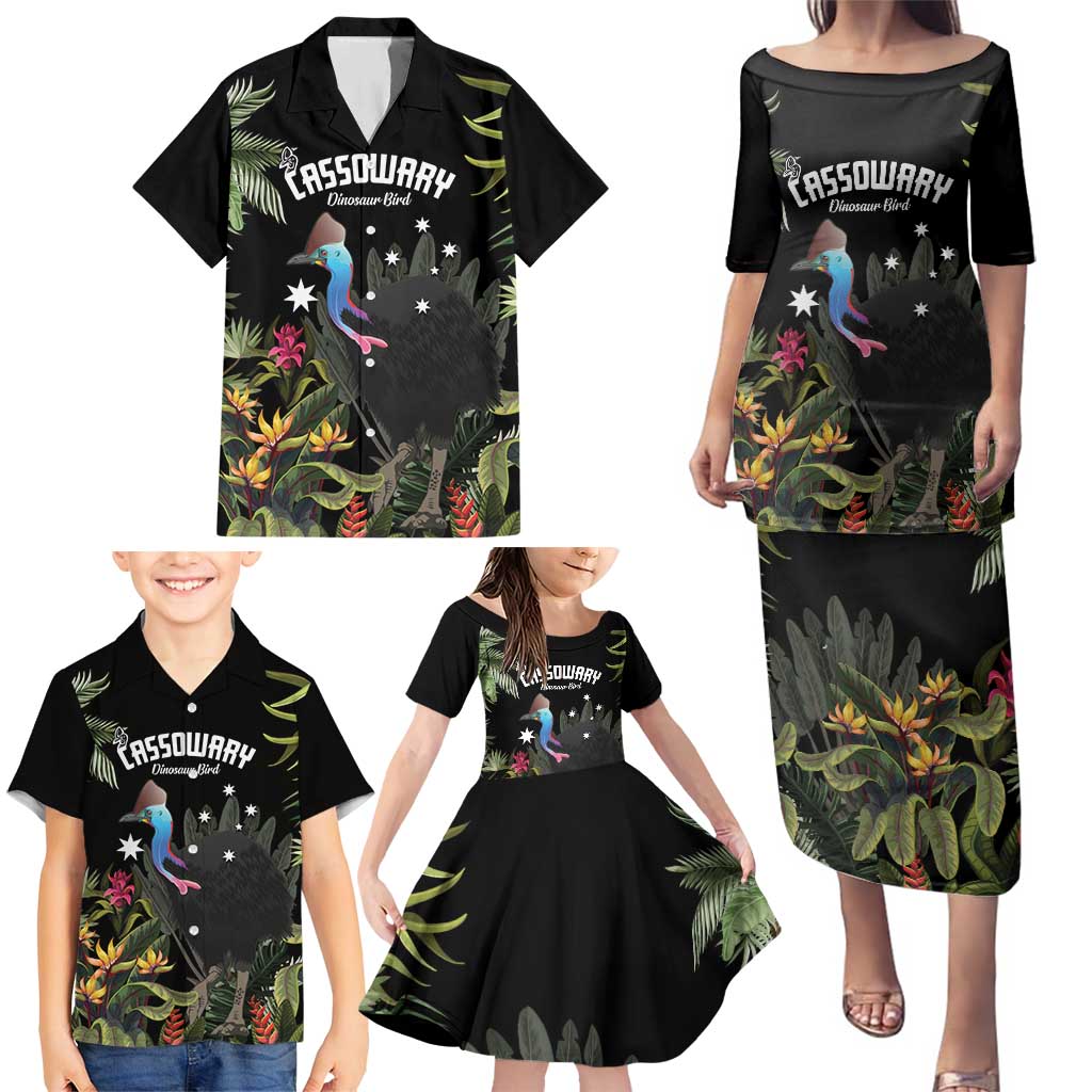 Personalised Australia Cassowary Family Matching Puletasi and Hawaiian Shirt Dinosaur Bird - Rainforest Vibes