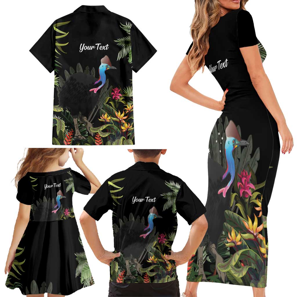 Personalised Australia Cassowary Family Matching Short Sleeve Bodycon Dress and Hawaiian Shirt Dinosaur Bird - Rainforest Vibes
