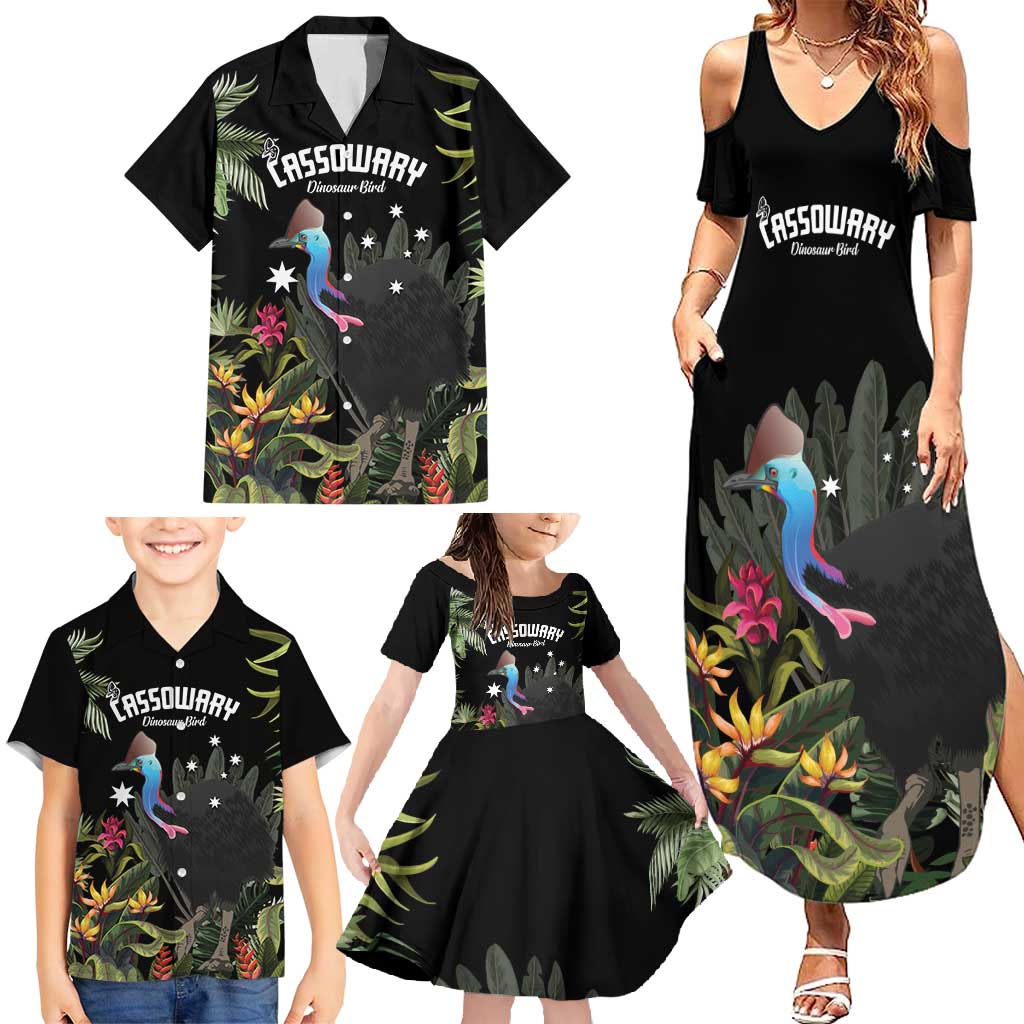 Personalised Australia Cassowary Family Matching Summer Maxi Dress and Hawaiian Shirt Dinosaur Bird - Rainforest Vibes