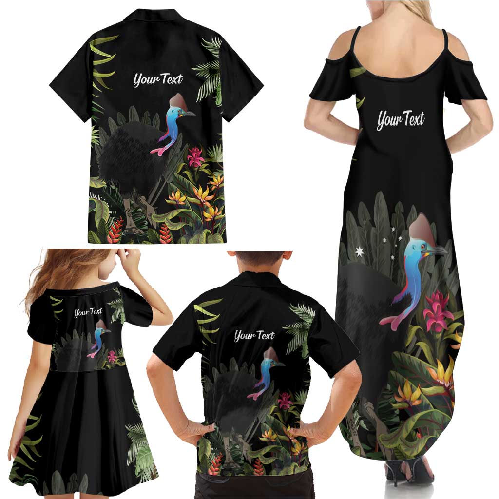Personalised Australia Cassowary Family Matching Summer Maxi Dress and Hawaiian Shirt Dinosaur Bird - Rainforest Vibes