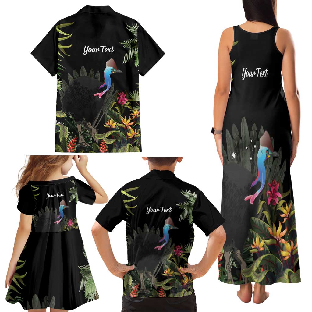 Personalised Australia Cassowary Family Matching Tank Maxi Dress and Hawaiian Shirt Dinosaur Bird - Rainforest Vibes