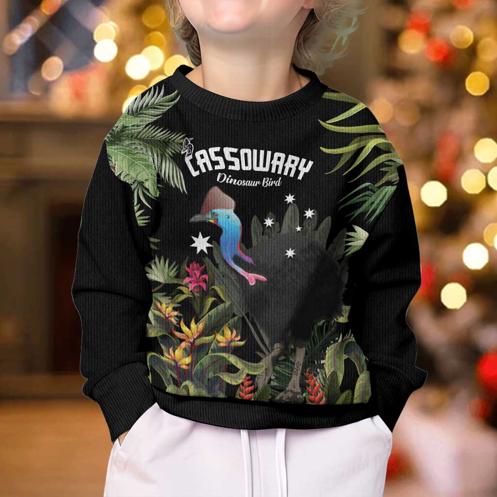 Personalised Australia Cassowary Kid Ugly Christmas Sweater Dinosaur Bird - Rainforest Vibes