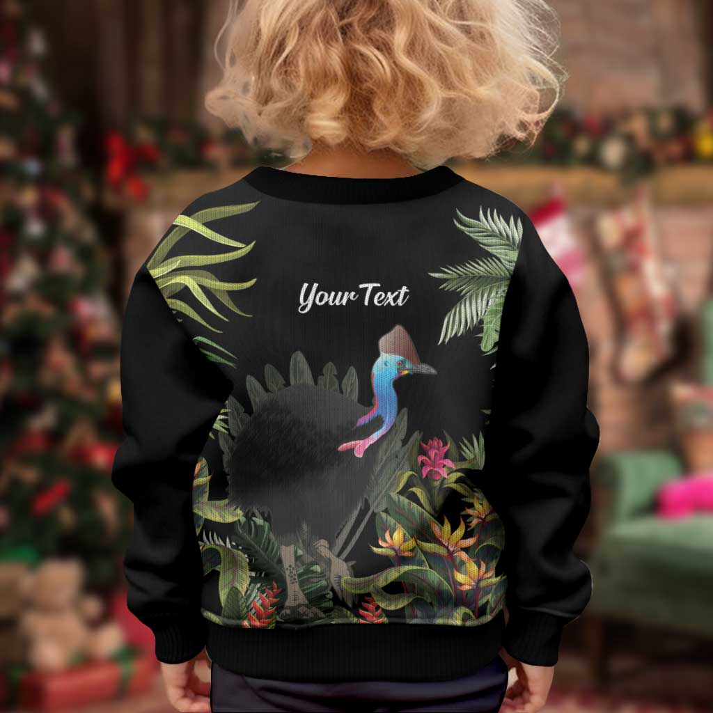 Personalised Australia Cassowary Kid Ugly Christmas Sweater Dinosaur Bird - Rainforest Vibes