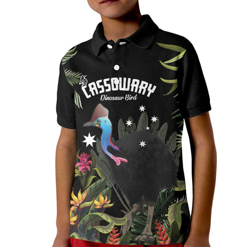 Personalised Australia Cassowary Kid Polo Shirt Dinosaur Bird - Rainforest Vibes