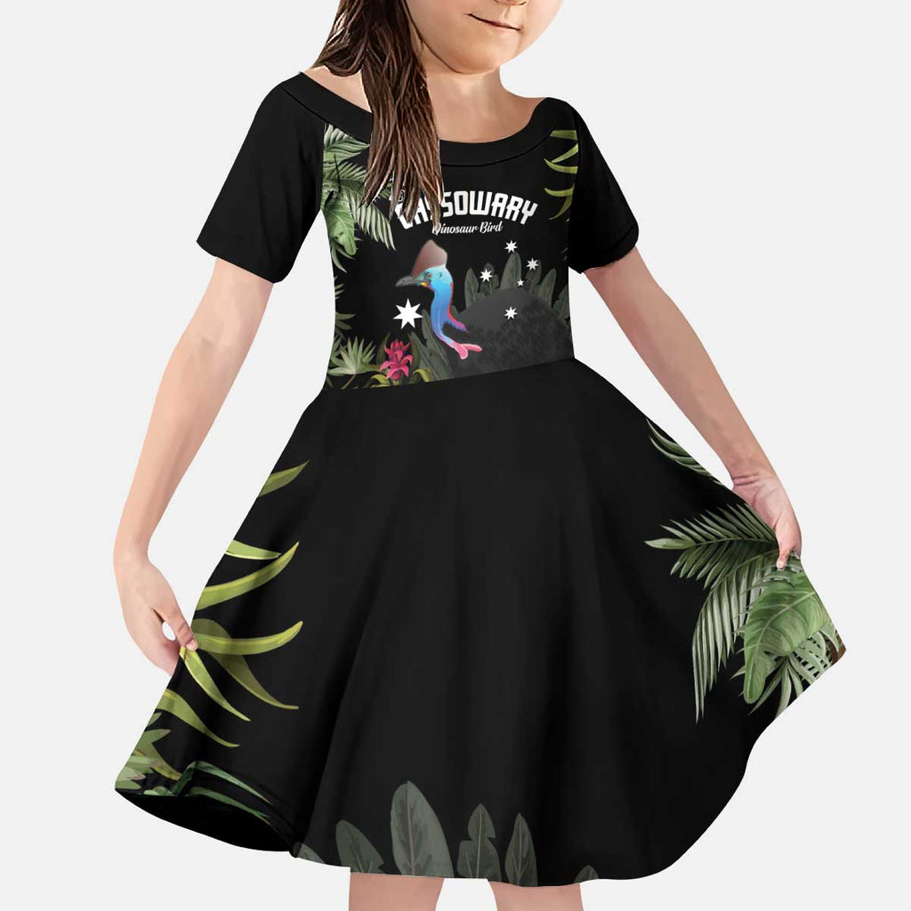 Personalised Australia Cassowary Kid Short Sleeve Dress Dinosaur Bird - Rainforest Vibes