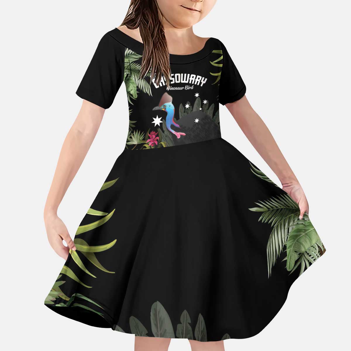 Personalised Australia Cassowary Kid Short Sleeve Dress Dinosaur Bird - Rainforest Vibes