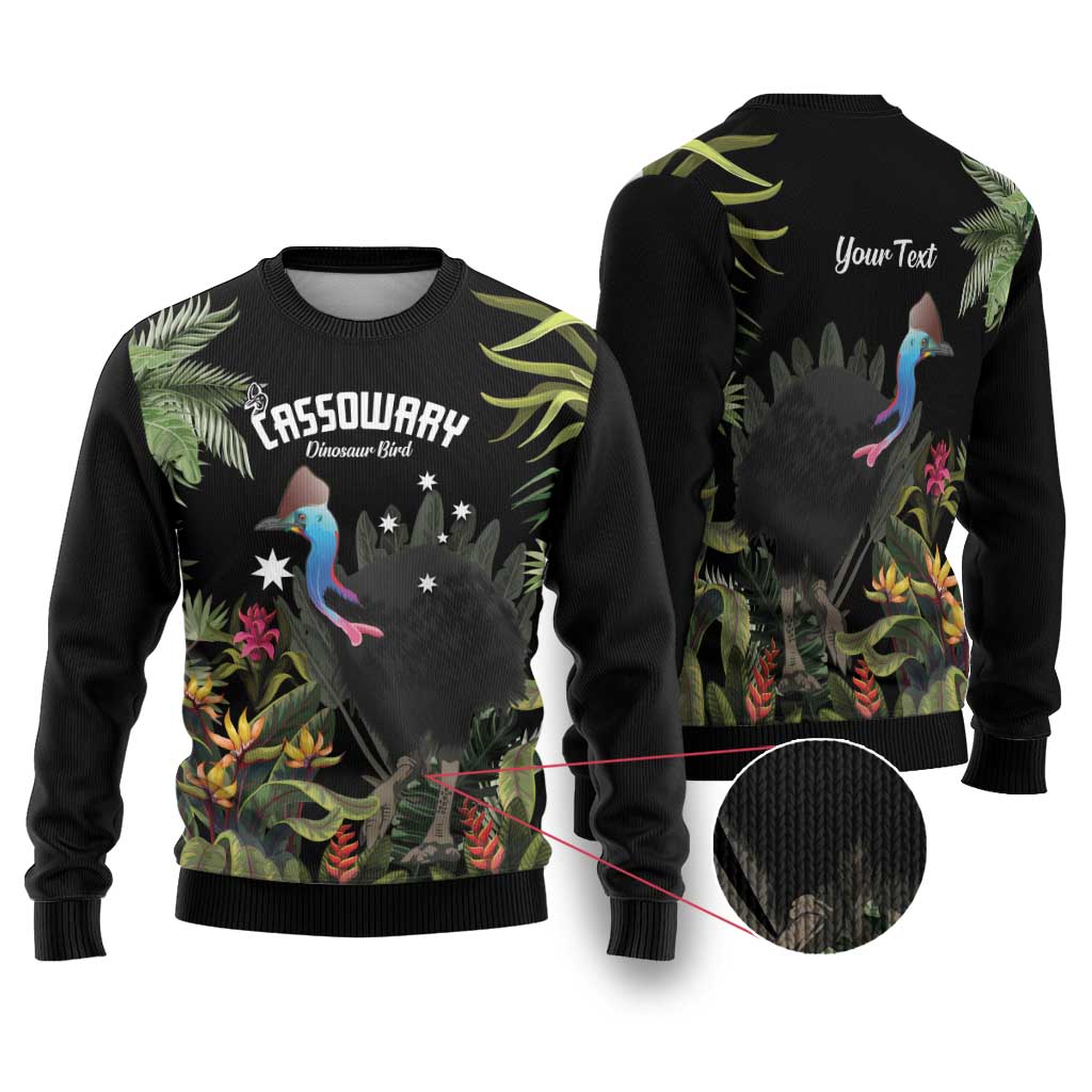 Personalised Australia Cassowary Ugly Christmas Sweater Dinosaur Bird - Rainforest Vibes