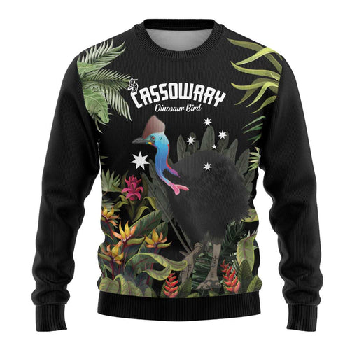 Personalised Australia Cassowary Ugly Christmas Sweater Dinosaur Bird - Rainforest Vibes