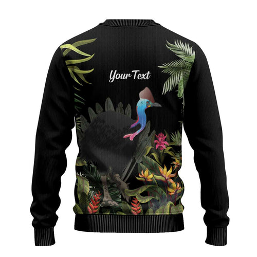 Personalised Australia Cassowary Ugly Christmas Sweater Dinosaur Bird - Rainforest Vibes