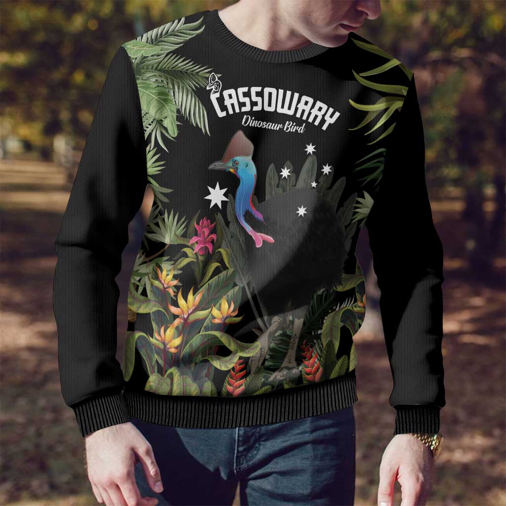 Personalised Australia Cassowary Ugly Christmas Sweater Dinosaur Bird - Rainforest Vibes