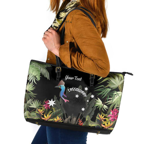 Personalised Australia Cassowary Leather Tote Bag Dinosaur Bird - Rainforest Vibes