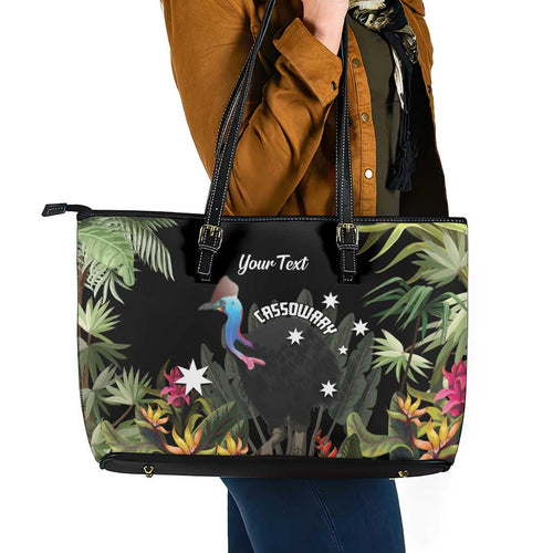 Personalised Australia Cassowary Leather Tote Bag Dinosaur Bird - Rainforest Vibes