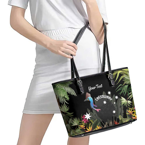 Personalised Australia Cassowary Leather Tote Bag Dinosaur Bird - Rainforest Vibes
