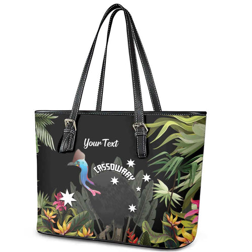 Personalised Australia Cassowary Leather Tote Bag Dinosaur Bird - Rainforest Vibes