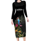 Personalised Australia Cassowary Long Sleeve Bodycon Dress Dinosaur Bird - Rainforest Vibes