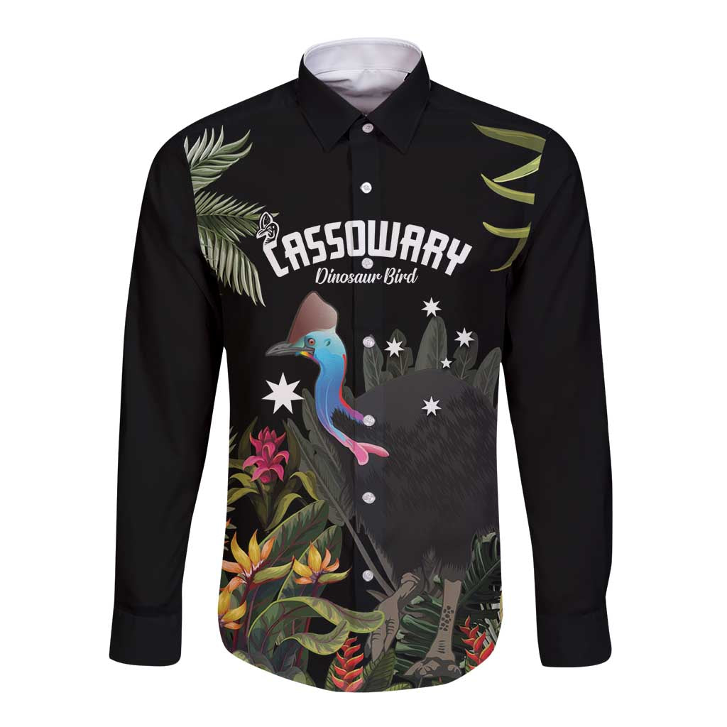 Personalised Australia Cassowary Long Sleeve Button Shirt Dinosaur Bird - Rainforest Vibes