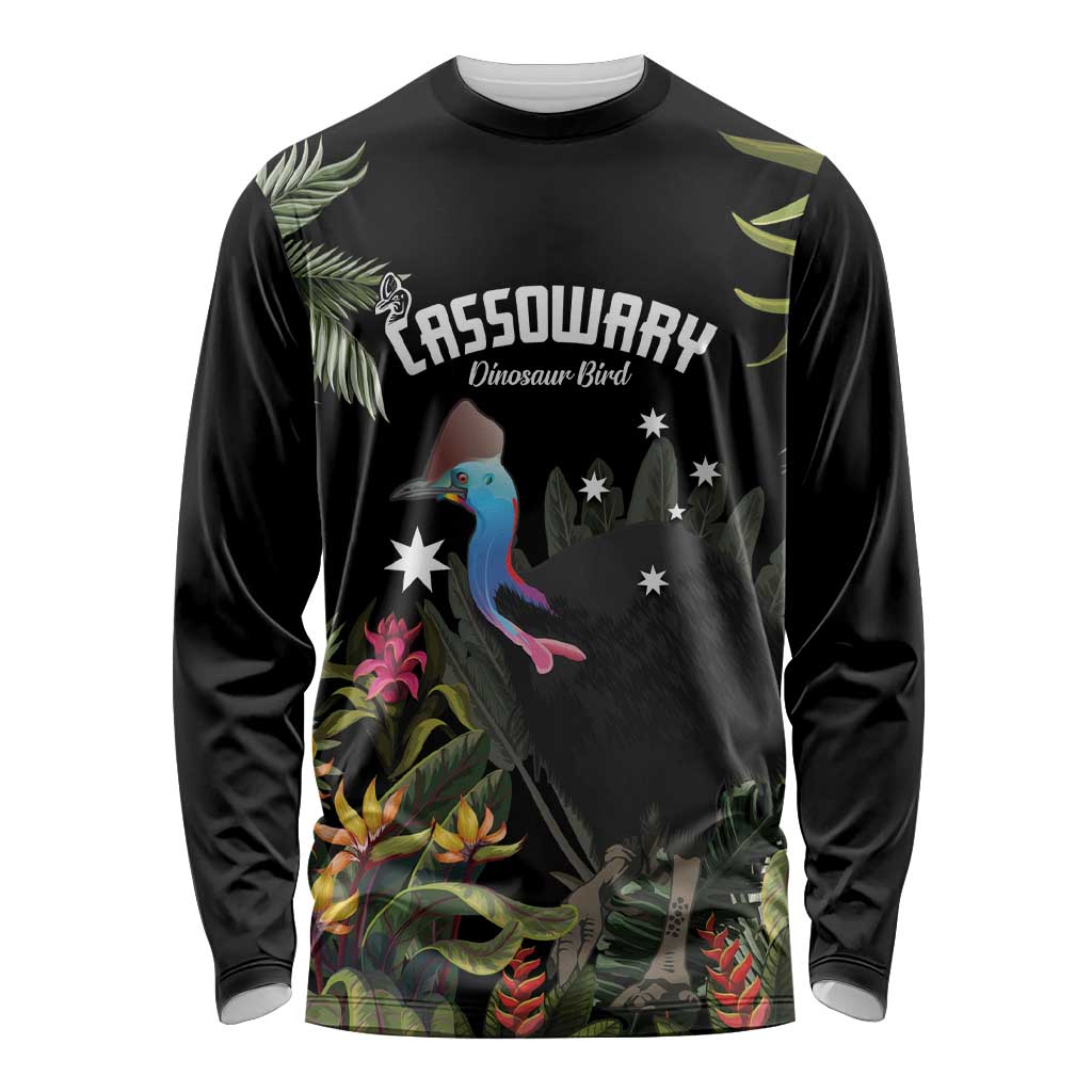 Personalised Australia Cassowary Long Sleeve Shirt Dinosaur Bird - Rainforest Vibes