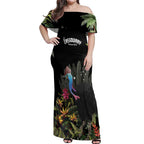Personalised Australia Cassowary Off Shoulder Maxi Dress Dinosaur Bird - Rainforest Vibes