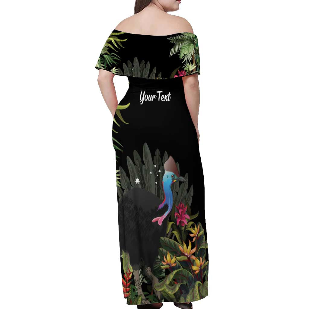 Personalised Australia Cassowary Off Shoulder Maxi Dress Dinosaur Bird - Rainforest Vibes