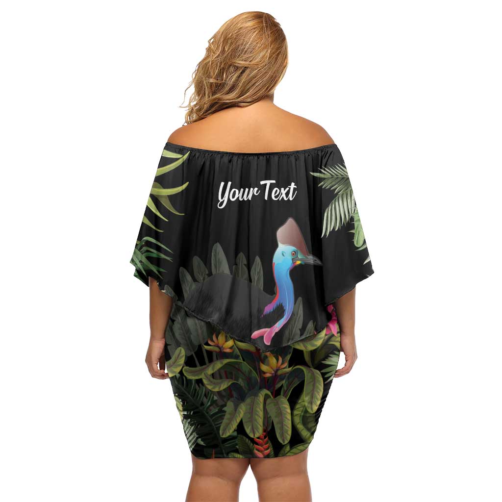 Personalised Australia Cassowary Off Shoulder Short Dress Dinosaur Bird - Rainforest Vibes