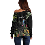 Personalised Australia Cassowary Off Shoulder Sweater Dinosaur Bird - Rainforest Vibes