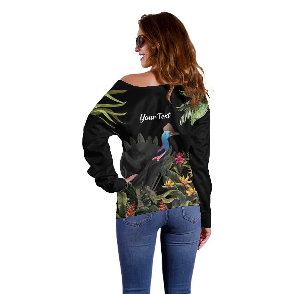 Personalised Australia Cassowary Off Shoulder Sweater Dinosaur Bird - Rainforest Vibes