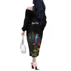 Personalised Australia Cassowary Off The Shoulder Long Sleeve Dress Dinosaur Bird - Rainforest Vibes