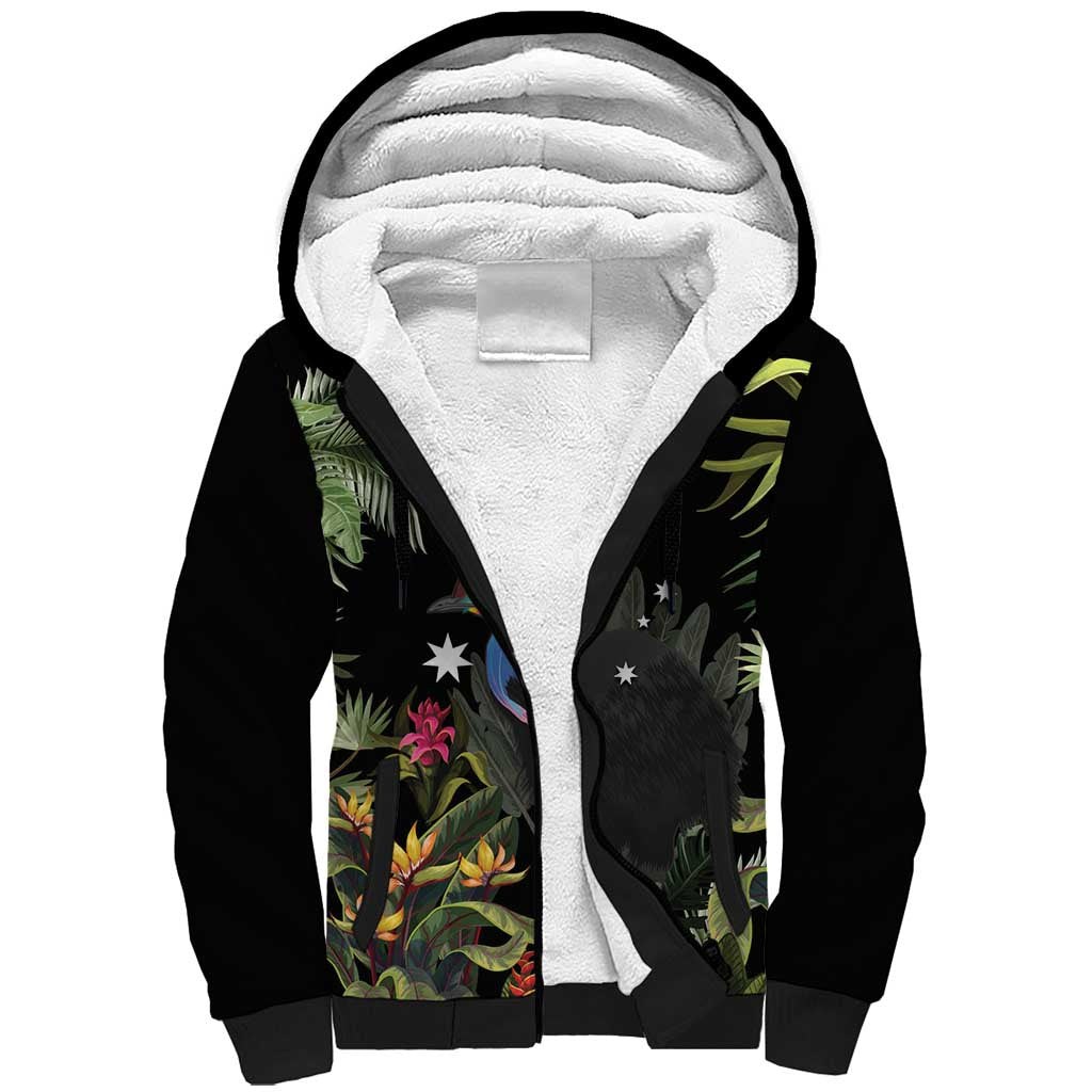 Personalised Australia Cassowary Sherpa Hoodie Dinosaur Bird - Rainforest Vibes
