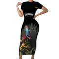 Personalised Australia Cassowary Short Sleeve Bodycon Dress Dinosaur Bird - Rainforest Vibes