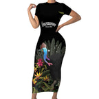 Personalised Australia Cassowary Short Sleeve Bodycon Dress Dinosaur Bird - Rainforest Vibes