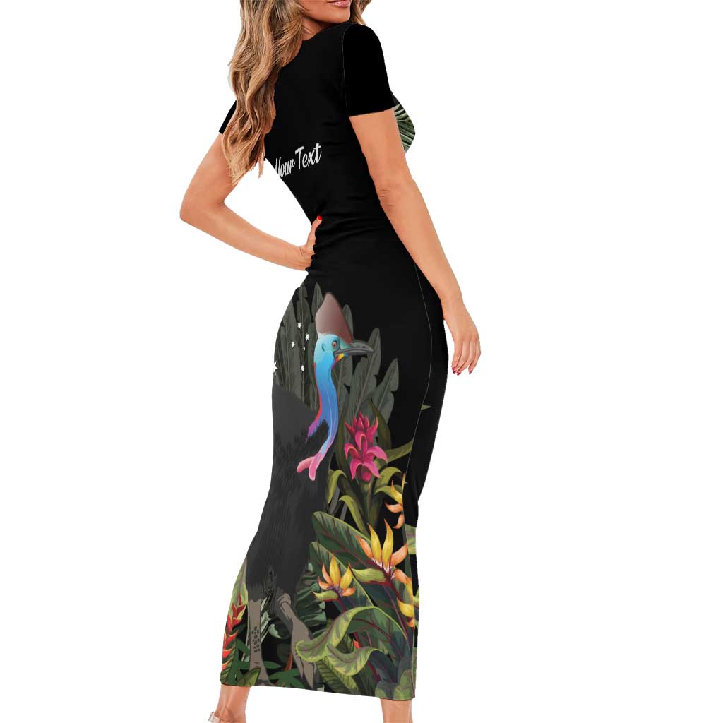 Personalised Australia Cassowary Short Sleeve Bodycon Dress Dinosaur Bird - Rainforest Vibes