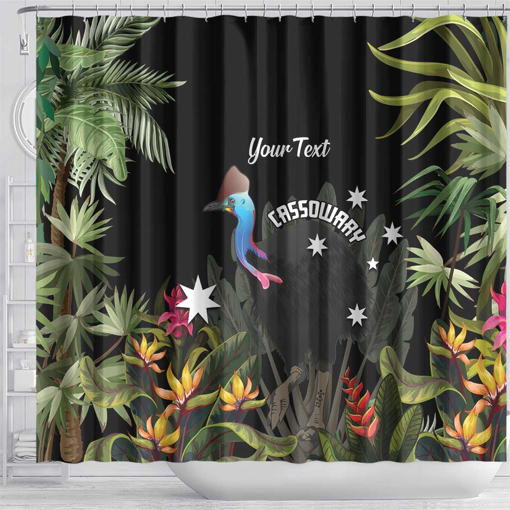 Personalised Australia Cassowary Shower Curtain Dinosaur Bird - Rainforest Vibes